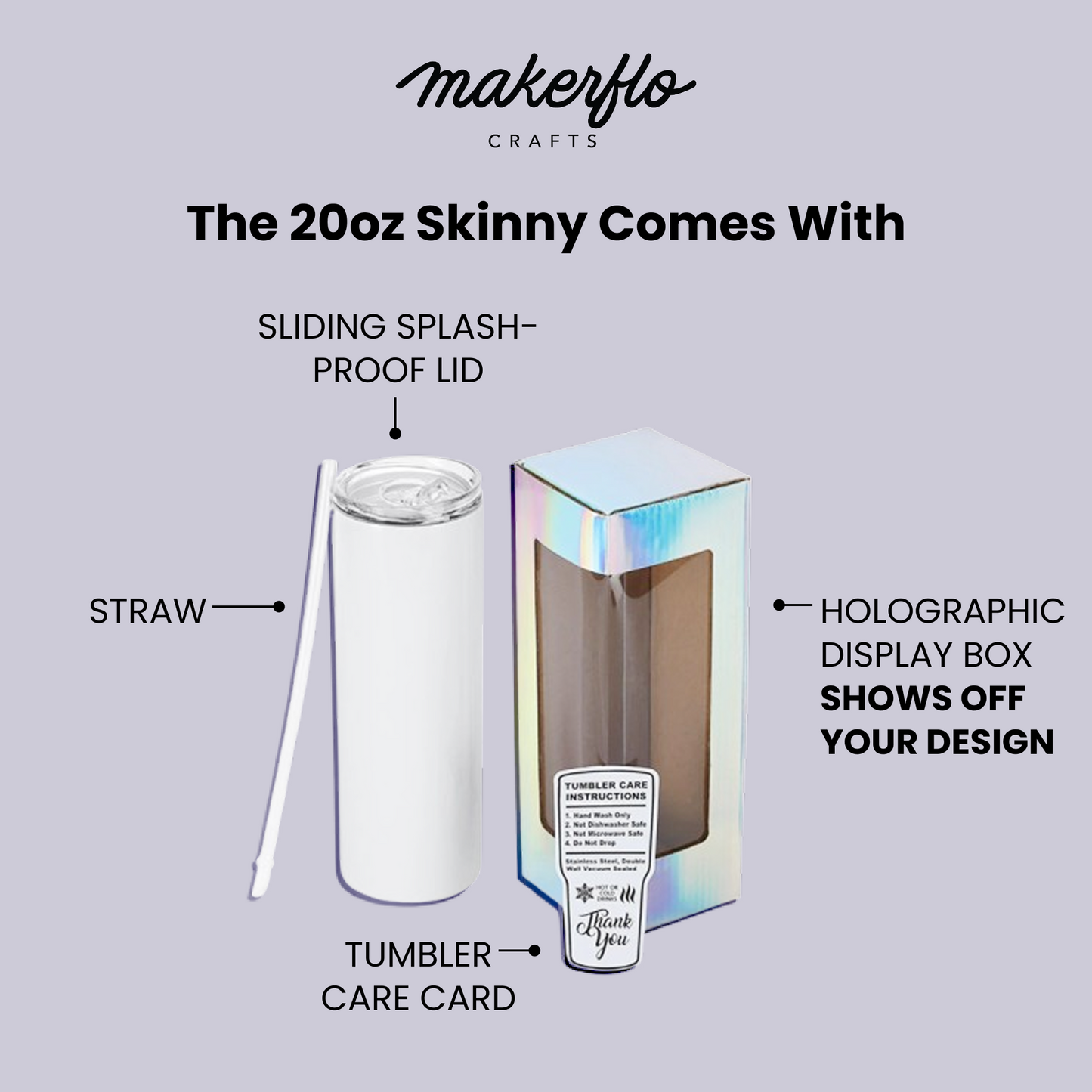 skinny tumbler, 20oz, holo box & accessories