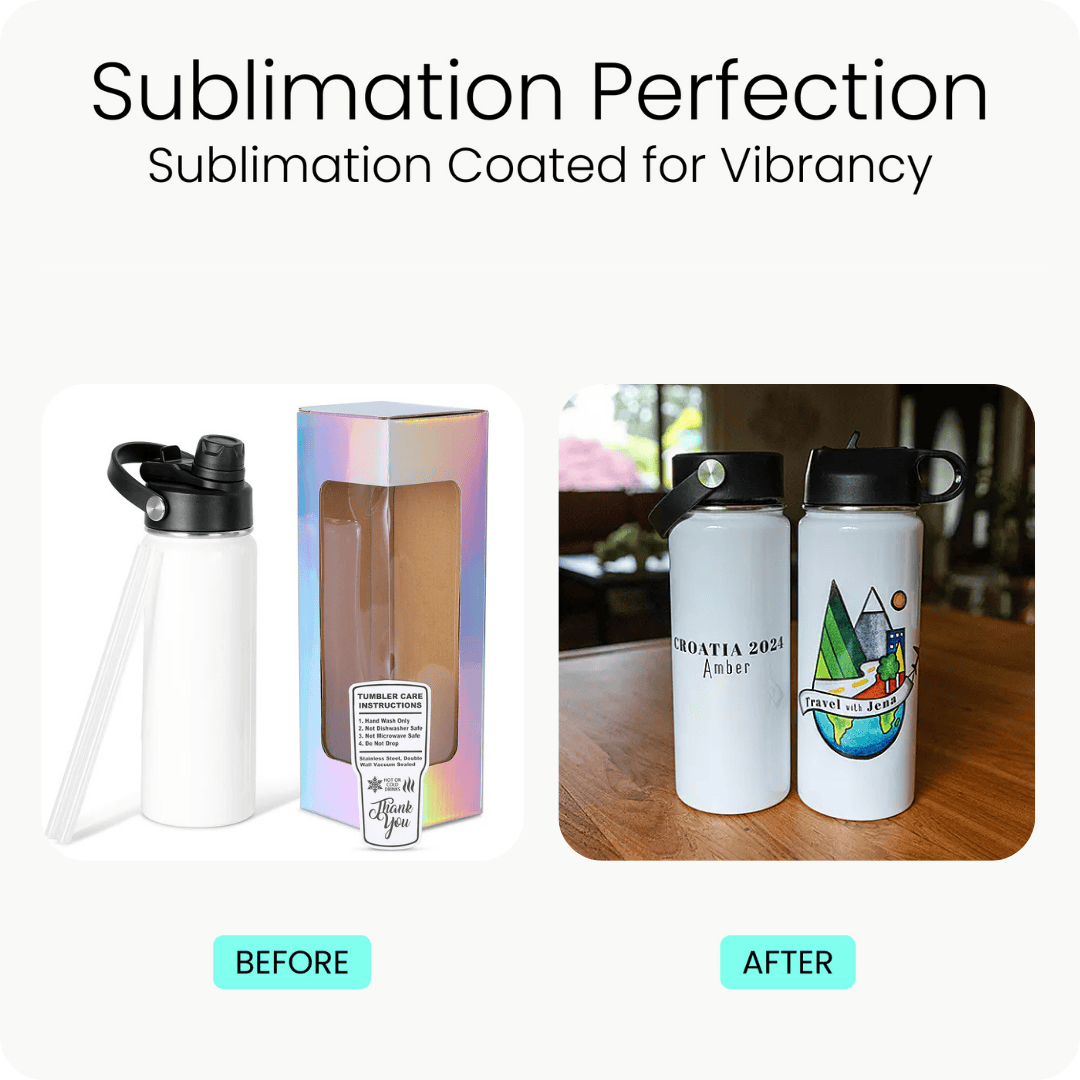 sublimation water bottle, before & after 