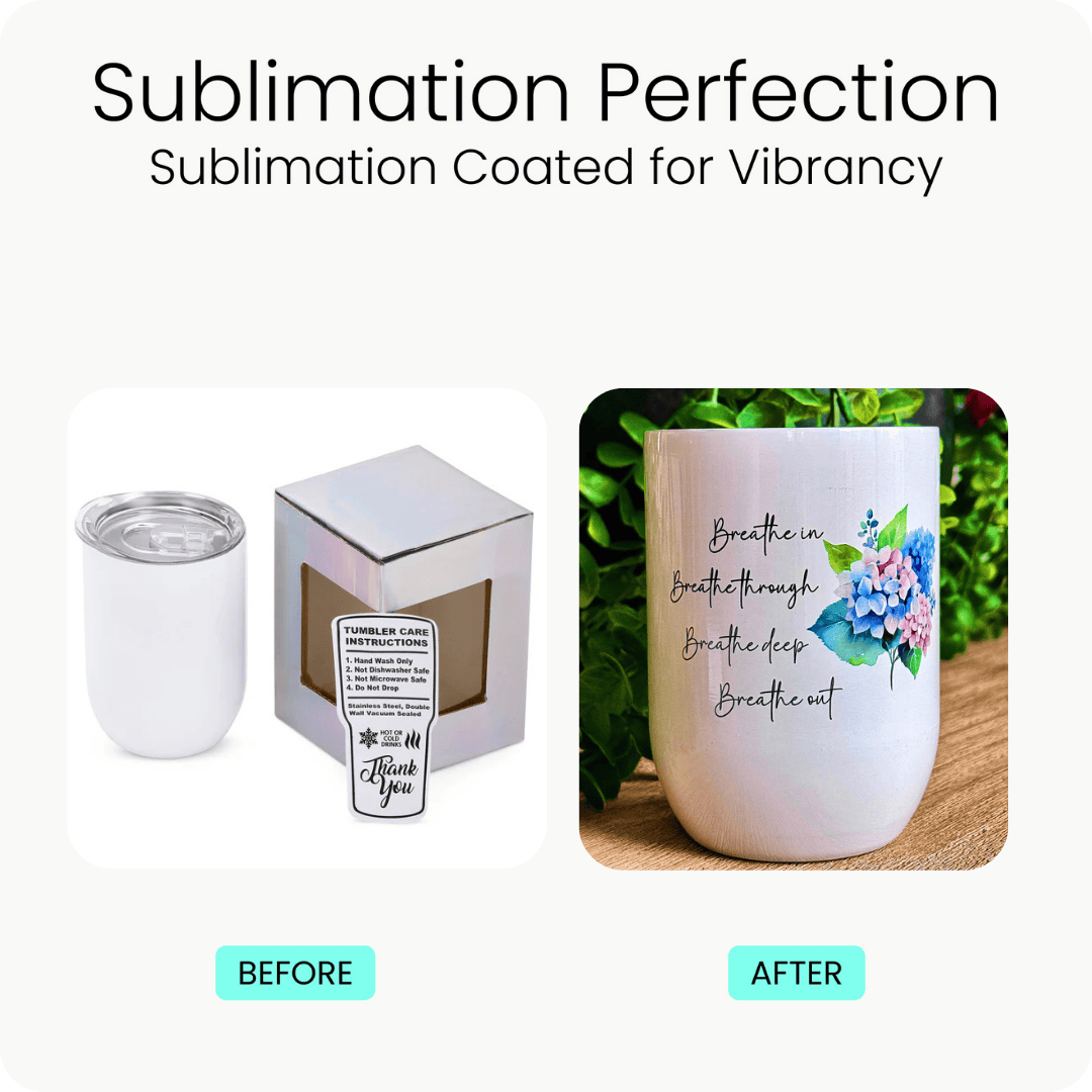 sublimation wine tumbler, before and after