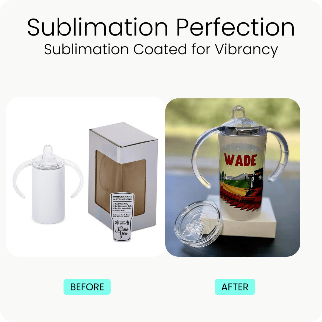 sublimation sippy cup, crafted, before & after