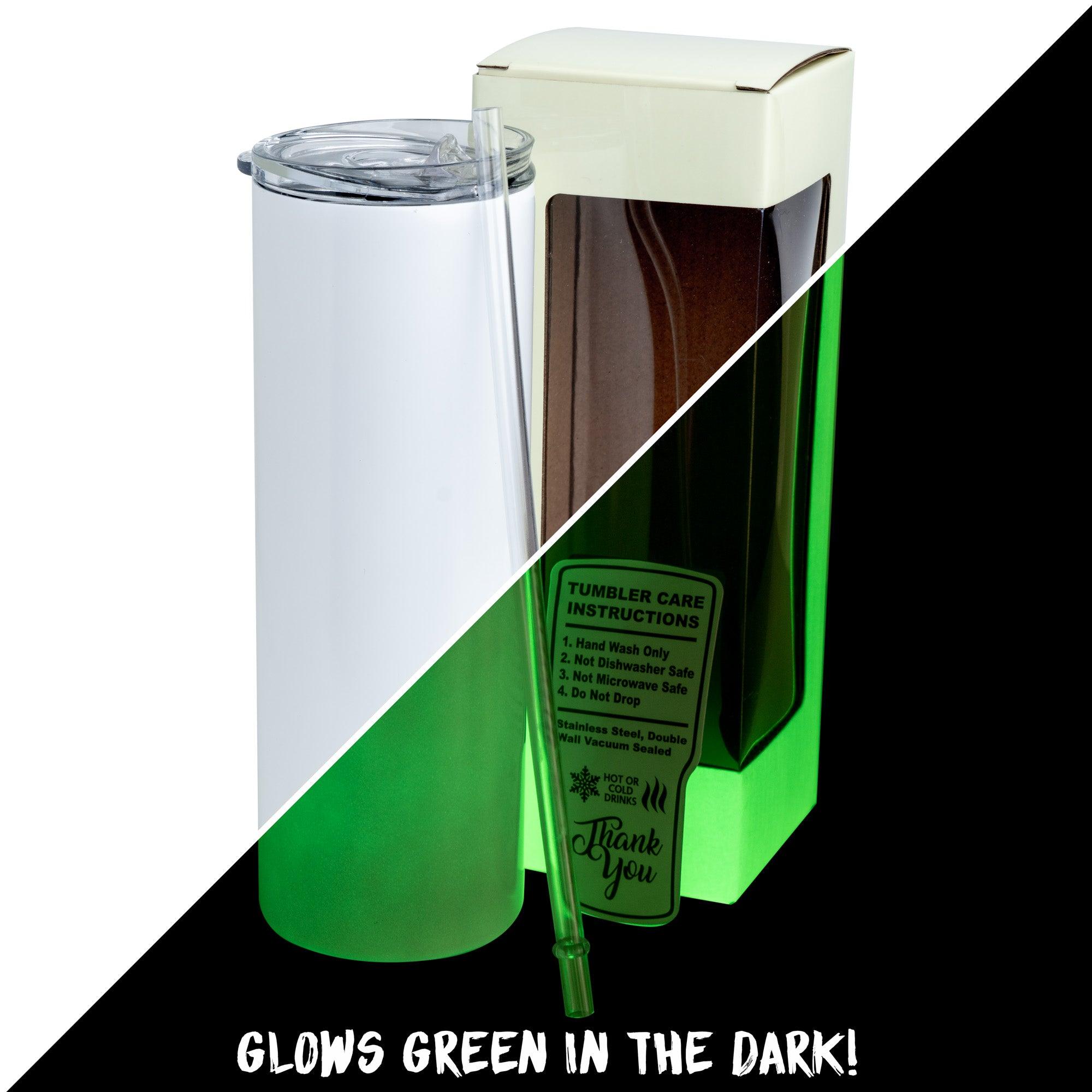 Mini Tumbler White Glow In The Dark Green or Purple Shot Glass 3oz
