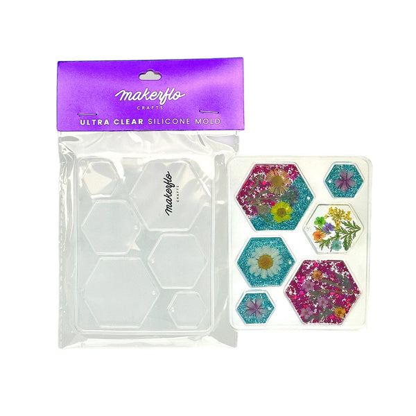 Hexagon 20cm x 5cm Food & store Heat Safe Silicone Mould. Block, Stand, Brick for Resin, Soap, Jewellery, Crafts.