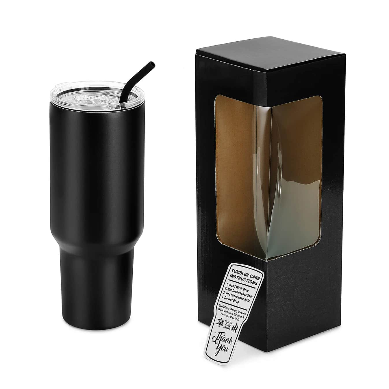 40 oz tumbler black box, lid, straw