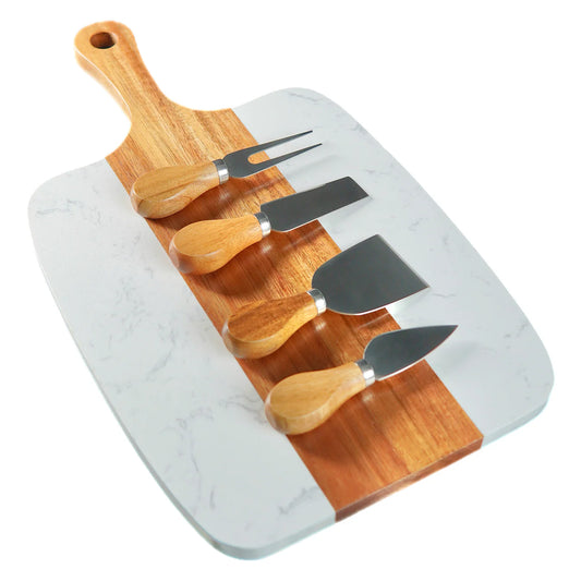 5 piece Marble and Acacia Wood Cheese Serving Board