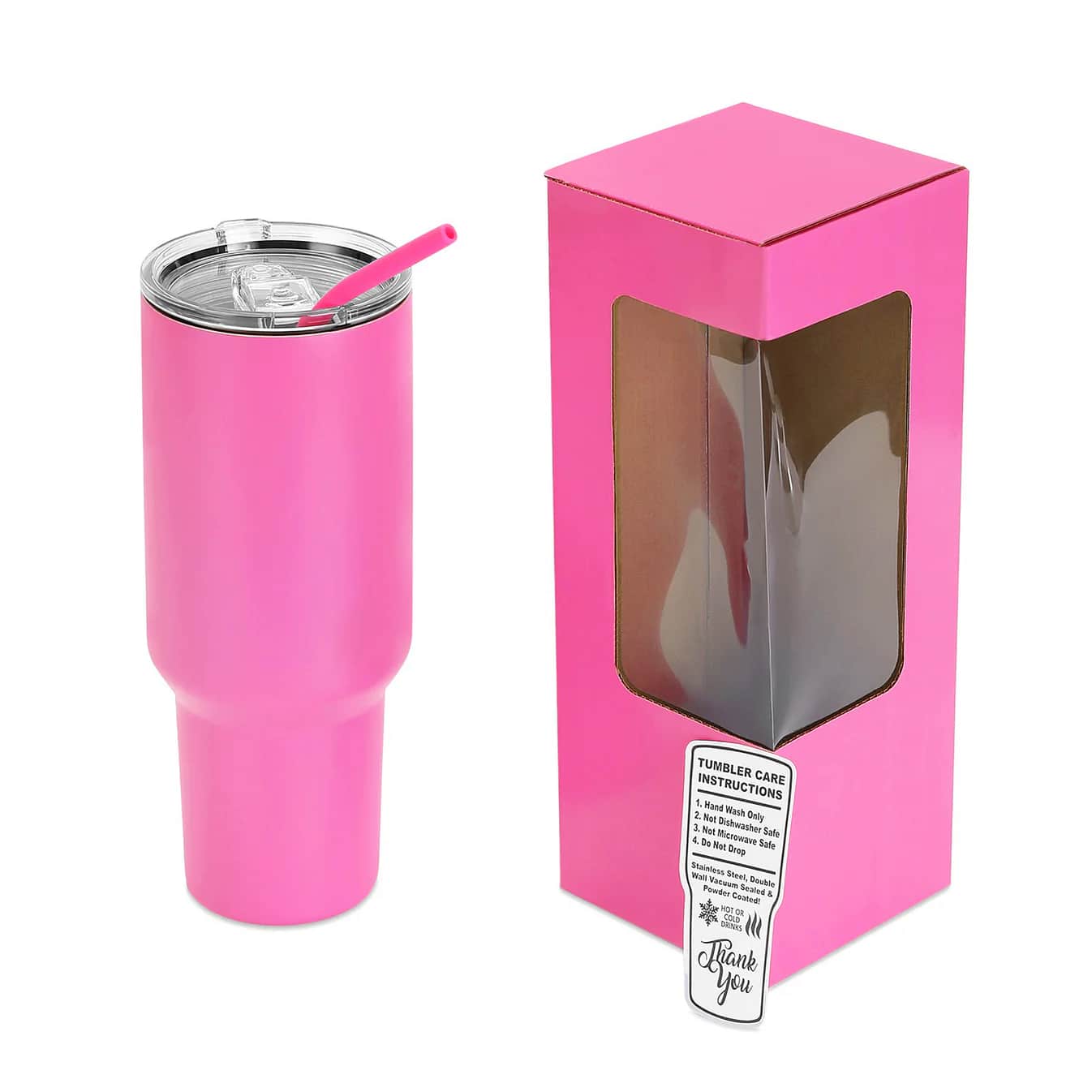 40 oz tumbler pink box, lid, straw