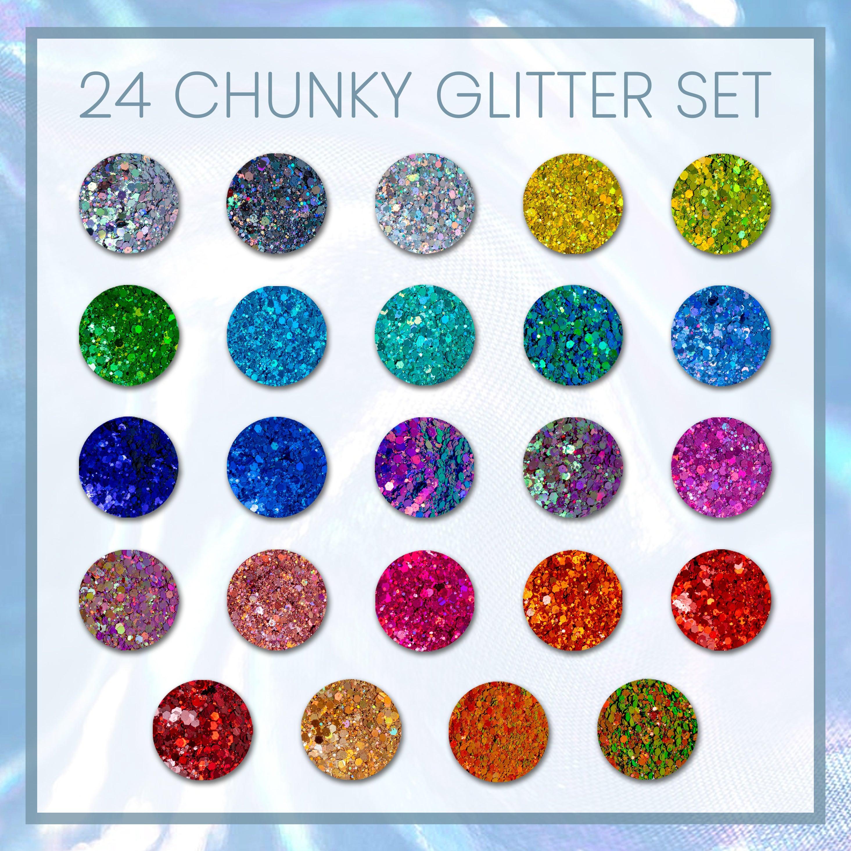 MakerFlo Holographic Chunky Glitter 24 Pack, 20 oz Each