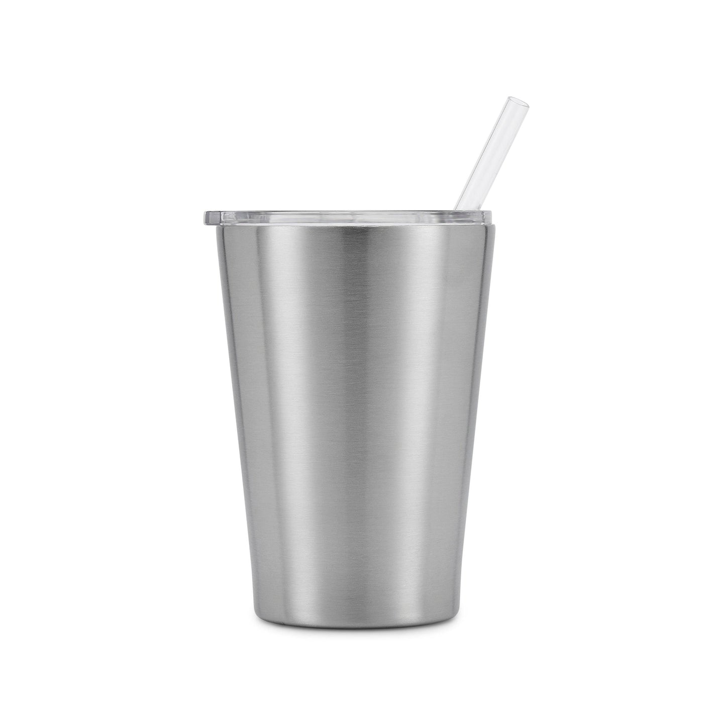 2 Pack Kids Stainless Steel Cups With Lids And Straws, Silver