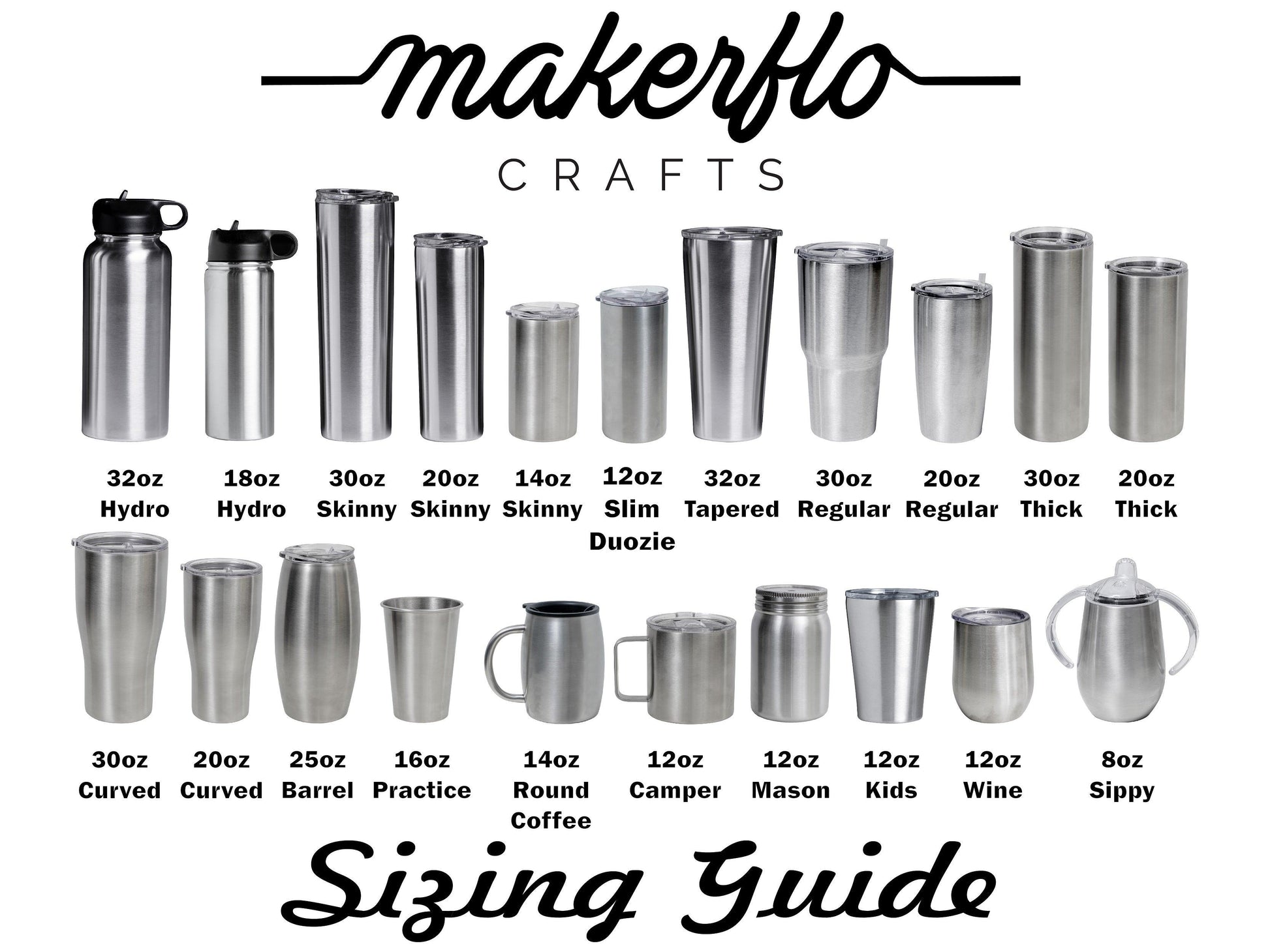 MakerFlo Crafts Wine Tumbler, Stainless Steel, Case of 25, 16oz