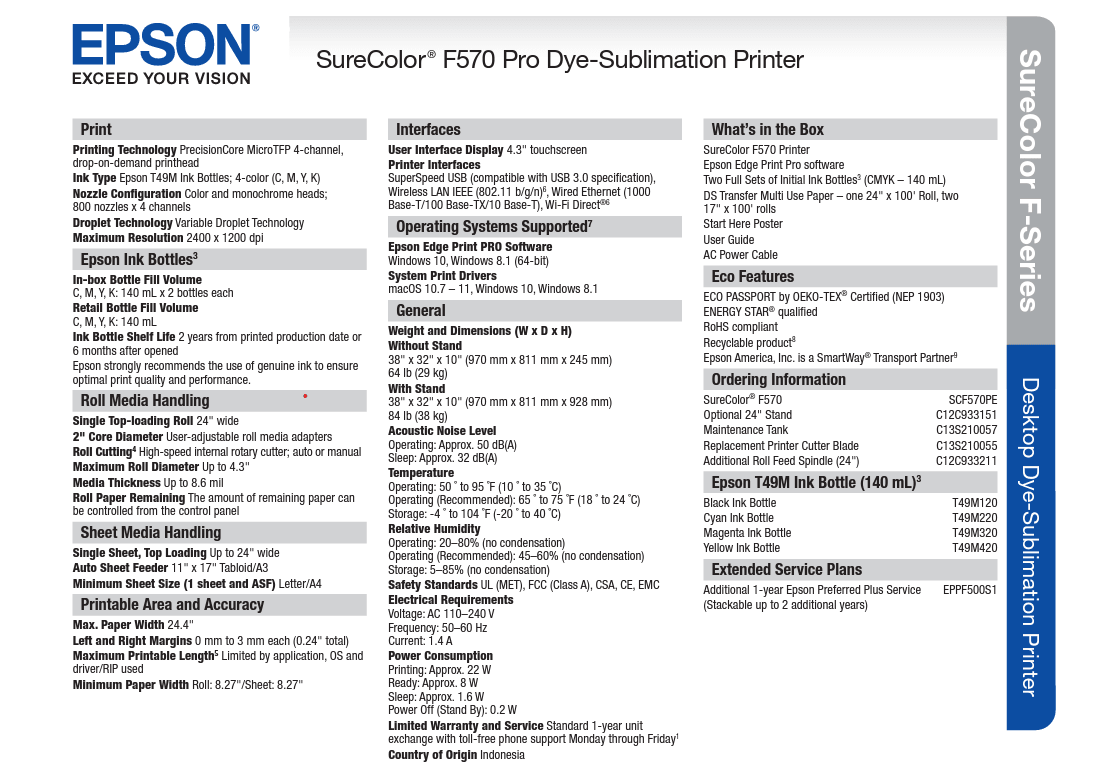 Epson® SureColor F570 Pro Sublimation Printer