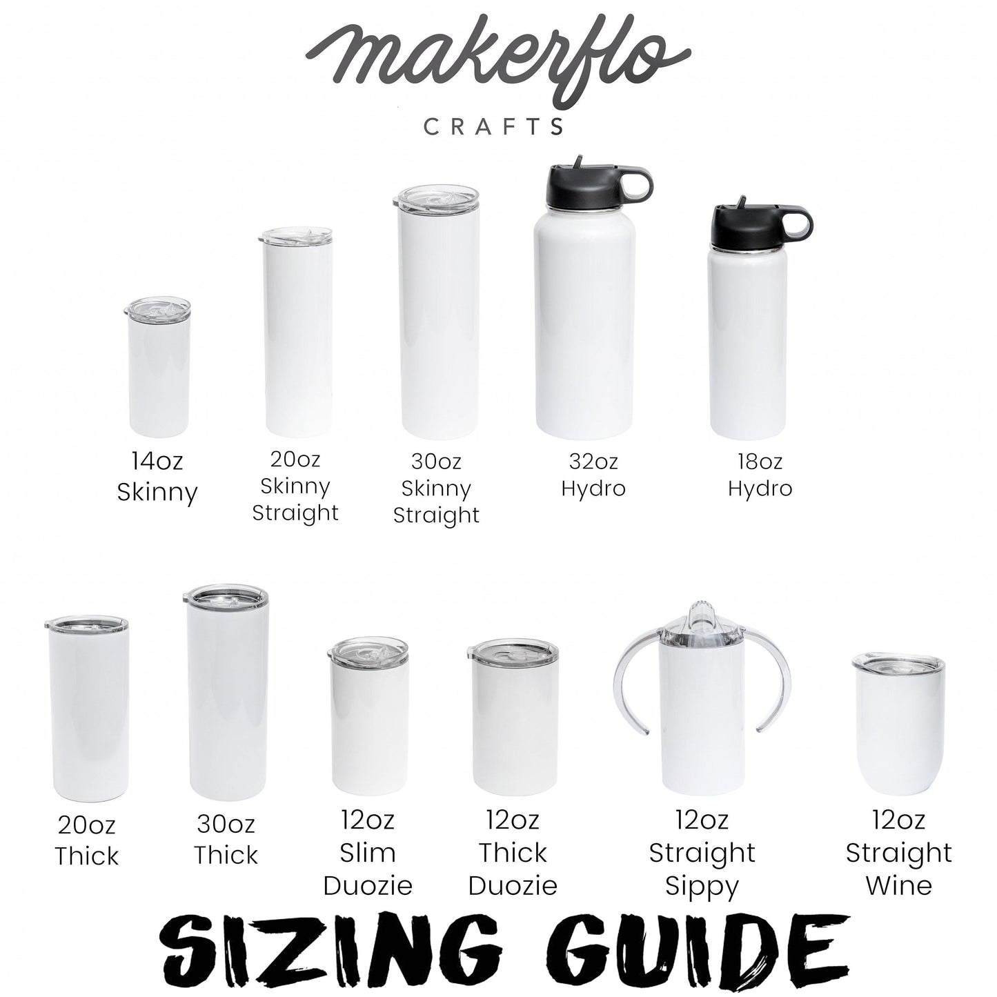 MakerFlo 12 oz, 25 Pack Thick Duozie Sublimation Blank Tumbler, Craft Vinyl, White Color